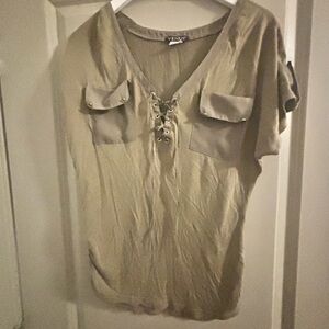 VENUS Army Green  Lace-Up Blouse